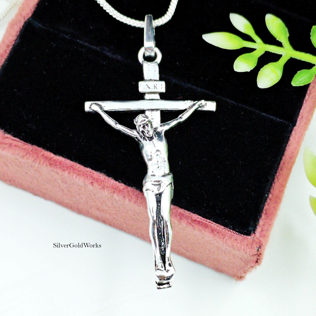 925 Sterling Silver Crucifix Pendant Jesus Cross Necklace Catholic ...