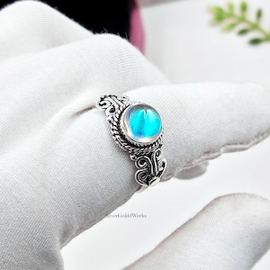 925 Sterling Silver Vintage Mood Opalite  Ring Handcrafted Iridescent Bohemian Jewelry