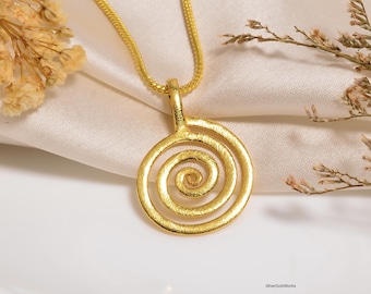 Spiral Pendant Necklace Gold Vermeil 925 Sterling Silver, Handmade Swirl Necklace, Minimalist Boho Jewelry, Unique Gift for Her