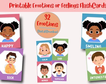 Emotions Flashcards for Kids Printable | Feelings Cards for Preschool & Kindergarten  | Montessori Toddler Activity