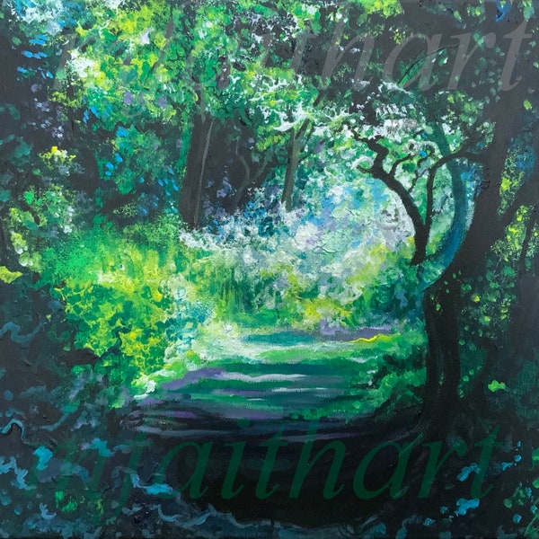 Pathway of Peace greeting card - Nature inspired - Woodland Art - Impressionism