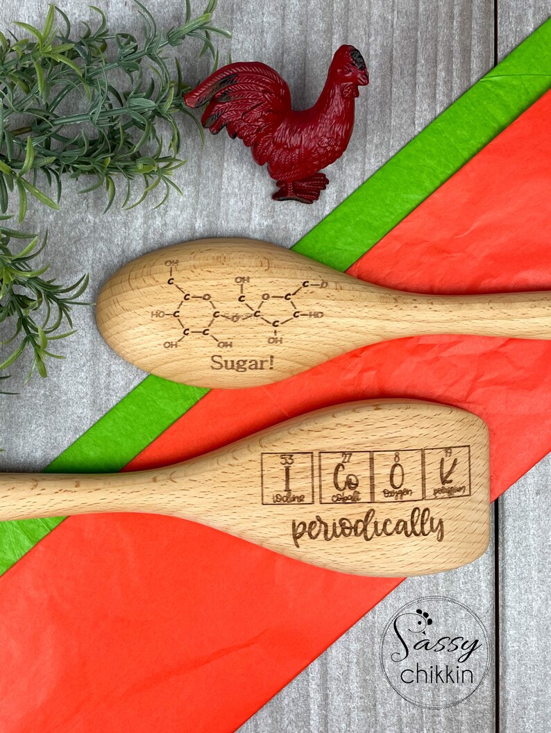 Science wooden spoons chemistry sugar molecule and cook periodic