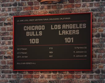 Primer título de Michael Jordan – Póster de baloncesto Chicago Bulls vs Lakers – Descarga digital – Póster vintage – Decoración de sala de juegos - Regalo para él