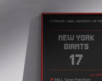 Póster de los New York Giants 2008 - Impresión del Super Bowl XLII - Póster de la NFL - Póster retro - Descarga digital - Adorno de la NFL - Banner de fútbol americano