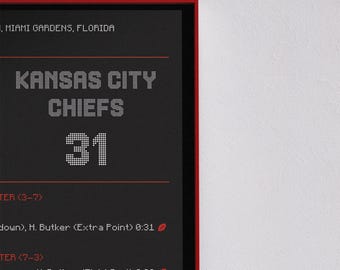 Póster de los Kansas City Chiefs 2020 - Póster del Super Bowl LIV - Póster deportivo - Pósteres deportivos para dormitorio - Regalos de la NFL - Arte mural imprimible