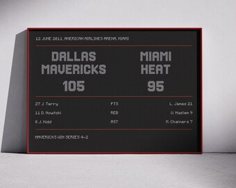 Póster de baloncesto de los Dallas Mavericks 2011 - Póster del Clásico de la NBA - Banner de baloncesto - Póster para personas mayores - Adorno de baloncesto - Regalo para aficionados al baloncesto
