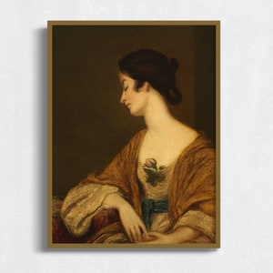 Printable Vintage Portrait of Woman, Antique Portrait Painting, Moody Vintage Wall Art