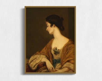 Vintage Woman Portrait Print: Moody Antique Painting (Digital Download)