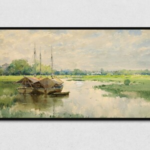 Samsung Frame TV Art | Covered Boats | Digital Landscape River Art Photo Print Image for Television Frame