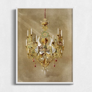 Chandelier Painting | Vintage Artwork Digital Download, Printable Wall Art, Antique Interior Art, Antique Painting, Vintage Drawing Print