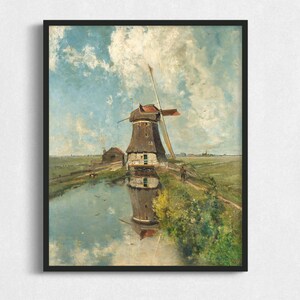 Landschaft mit Windmühle Malerei druckbare, digitale Windmühle Druck Download