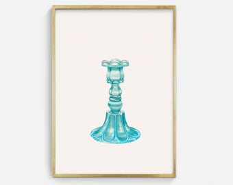 Vintage Printable Colored Glass Candlestick Drawing, Antique Object Sketch Digital Art Download