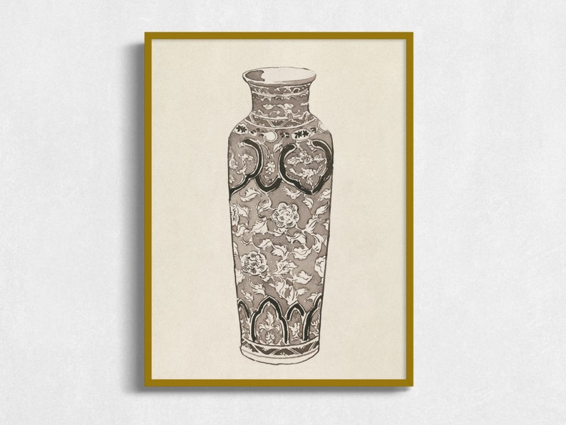 May include: A black and white illustration of a decorative vase with intricate floral and geometric patterns.