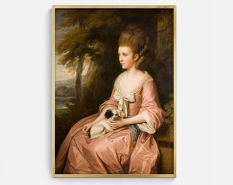 Vintage Woman and Dog Art Print: Elegant Portrait (Digital Download)
