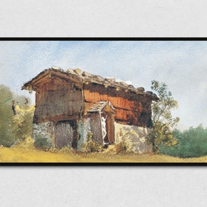 Arte de granja vintage descargable para Samsung Frame TV, pintura de acuarela de granero antiguo para Samsung The Frame TV