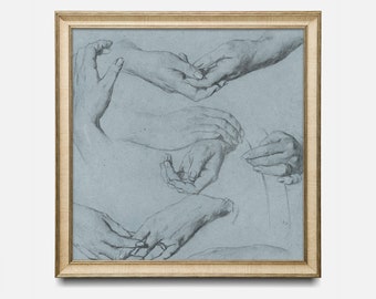 Vintage Hand Sketch Art Print: Square Figure Study (Digital Download)
