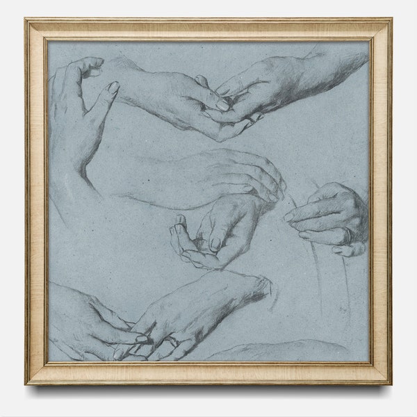 Square Hand Sketch | Vintage Printable Wall Art, Downloadable Art Prints ,Vintage Sketch Art Print, Square Figure Study Drawing, Student Art