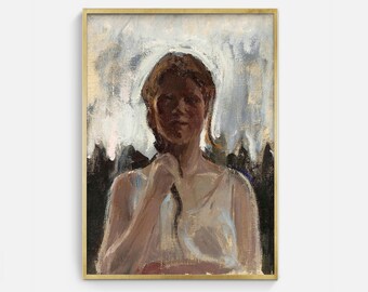 Vintage Girl Portrait Painting: Antique Art Print (Digital Download)