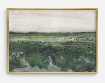 Aquarell Landschaft Vintage Wand Kunst druckbare, digitale Download gedämpfte Grüntöne Ölgemälde