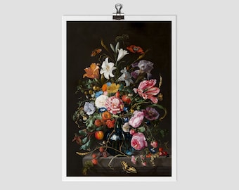 Vintage Floral Still Life Art Print, Moody Painting