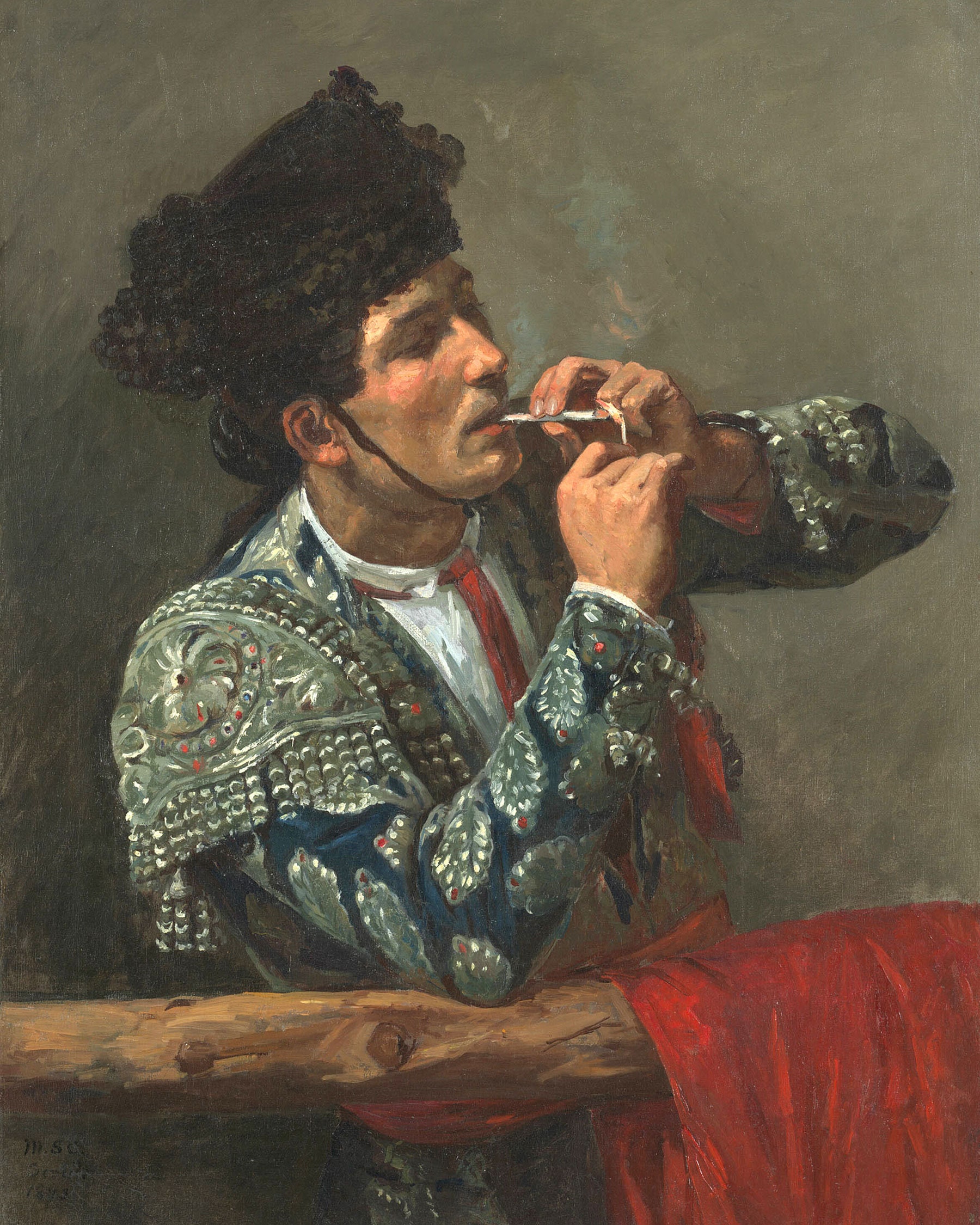 作者不明　たばこを吸う老人　絵画　油絵 作者不明 たばこを吸う老人 絵画 油絵 作者不明 たばこを吸う