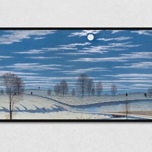Holiday Samsung Frame TV Art | Midnight in Winter | Digital Vintage Wintery Landscape Christmas Holiday Print Image for Television
