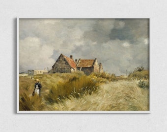 Vintage Artwork Digital Download, Printable Landscape Wall Art Print, Antique Cottage Painting Downloadable Artwork