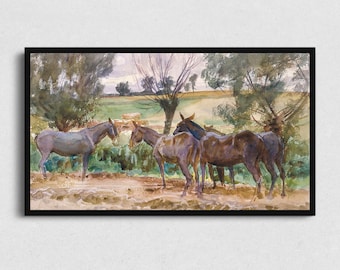Vintage Watercolor Horse Painting: Samsung Frame TV Art (Digital Download)