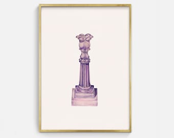 Printable Colored Glass Candlestick Drawing, Antique Object Sketch Digital Art Download