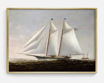 Antique Nautical Sailing Ship Art Printable, Coastal Download Artwork, Lake House Decor