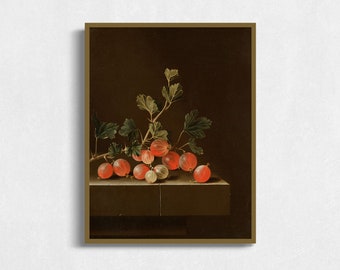 Gooseberries Still Life: Vintage Fruit Oil Painting (Digital Download)