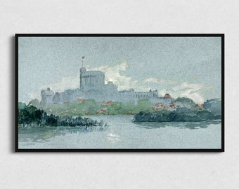 Vintage Schloss Landschaft, blau TV Kunst für Samsung Rahmen (Digital Download)