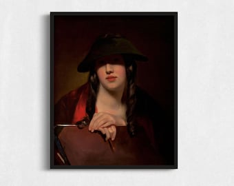 赤い椅子に座る女性のムーディーな肖像画、ヴィンテージの女性の肖像画