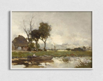 Vintage Landscape Watercolor Wall Art, Printable Landscape Painting Prints