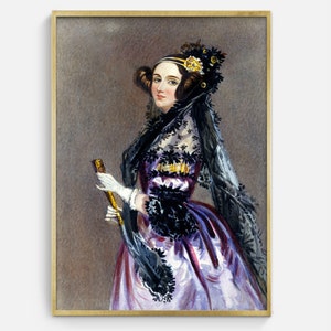 Vintage Portrait Painting of Ada Lovelace, Printable Artwork Portrait of Victorian Woman Digital Art Download
