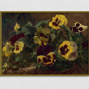Printable Flower Wall Art, Antique Flower Painting, Yellow Floral Art Prints