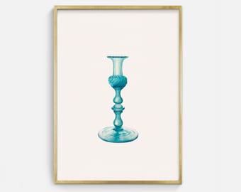 Vintage Printable Colored Glass Candlestick Drawing, Antique Object Sketch Digital Art Download