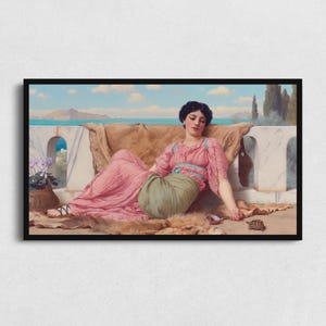 Vintage Samsung Frame TV Portrait Art Download, Bored Woman Antique Painting for Samsung The Frame TV
