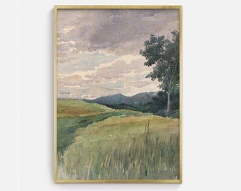 Purple Sky Watercolor | Vintage Artwork Digital Download Antique Print Watercolor Landscape Printable Art