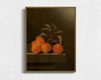 Vintage Peach Still Life Art Print: Moody Kitchen Decor (Digital Download)