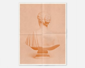 Vintage Bust Statue Art Print: Altered Risograph Newsprint