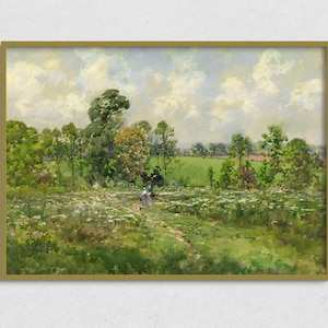 In the Meadow | Vintage Flower Field Landscape Digital Download Printable Wall Art Antique Oil Painting Digital Print