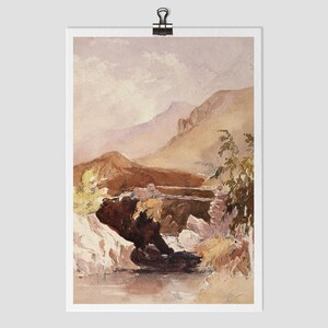 Vintage Watercolor Landscape Print, Mailed Paper Reproduction Print of Antique Landscape Painting