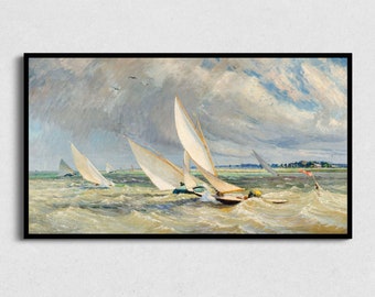 vintage Summer Seascape Samsung Frame TV Art, Peinture à la voile pour Le Cadre TV