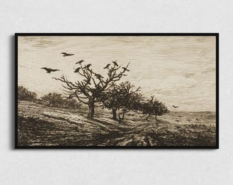 Vintage Halloween Samsung Frame TV Art: Crows in Trees (Digital Download)