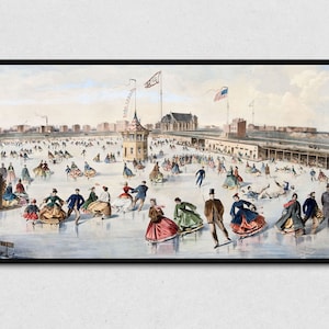 Samsung Frame TV Art Christmas | Skating at Union Pond | Digital Download Art for The Frame TV, Vintage TV Cover Art, tv Art Winter