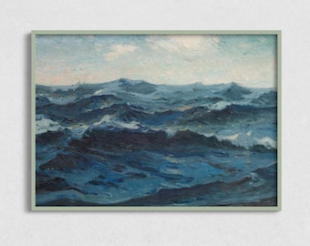 Vintage Waves Oil Painting, Antique Seascape Art (Printable)