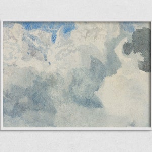 Abstract Sky Painting, Clouds Print, Vintage Clouds Watercolor Printable Art