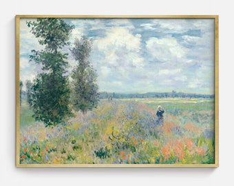 Vintage Flower Farm Landscape Painting: Antique Floral Wall Art (Digital Download)