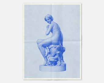 Altered Vintage Statue Art Print: Risograph Style Newsprint